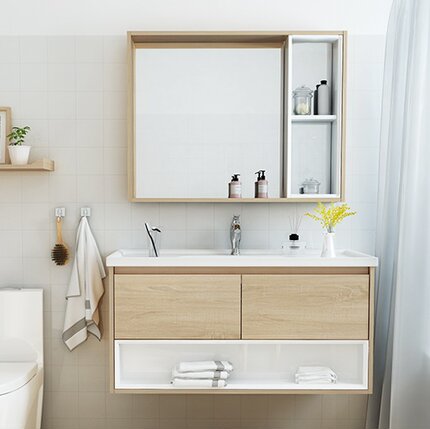 北欧简约洗脸洗手池面盆浴柜组合实木浴室柜挂墙式卫生间洗漱台