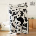Coolercolour原创森林猫咪黑白双面加厚半边绒盖毯针织沙发毛巾毯