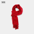 XEE商场同款 冬季男士正红色高档纯羊毛围脖 喜庆商务正装围巾
