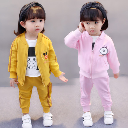 女宝宝秋冬装加绒运动套装1-3岁2女童两件套洋气韩版潮儿童装衣服
