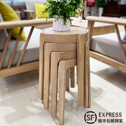 全实木风车凳可叠放白蜡木凳小圆凳橡胶木凳家用现代简约北欧餐椅