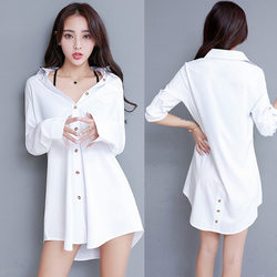 白衬衫女2024新款设计感小众上衣时尚洋气衬褂性感睡衣中长衬衣裙