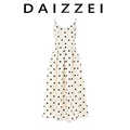 DAIZZEI~法式波点V领吊带连衣裙女夏设计感抽褶收腰显瘦气质长裙