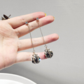 韩国风奢华手工水滴钻球S925银针耳环 显瘦长款超仙气质网红耳坠