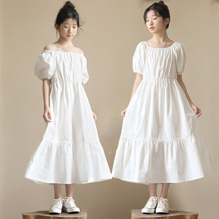 女童裙子夏季白色连衣裙2024新款女大童长裙沙滩裙度假儿童公主裙