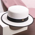 M标白色平顶草帽女夏季出游遮阳防晒沙滩帽模特走秀演出时尚礼帽