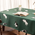 可爱猫咪桌布布艺棉麻桌布防水茶几台布书桌布加厚餐桌桌布长方形