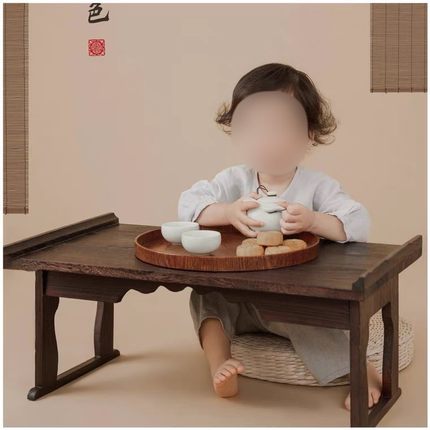新款古装儿童工笔画摄影道具桌子古风拍照主题复古折叠桌实木茶几