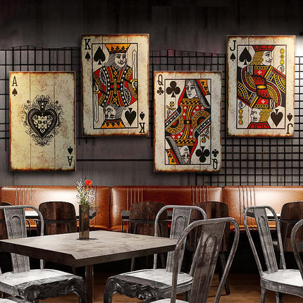美式复古工业风创意扑克牌木板画酒吧网咖棋牌室墙壁挂件墙面装饰