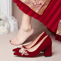 春夏季婚鞋女粗跟2024年新娘中式红色秀禾婚纱两穿高跟大码不累脚