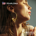 PEARLONA水形物语耳饰女高级大气巴洛克珍珠金色银色圆环方脸耳环