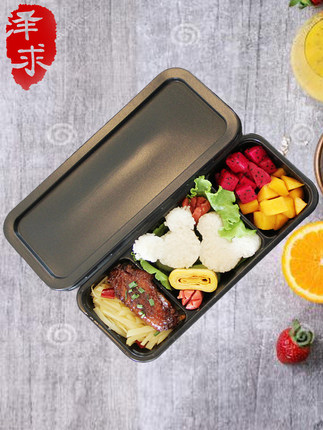 一次性餐盒 50个塑料长方形外卖餐盒黑色三格带盖塑料创意打包盒