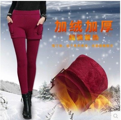 秋冬季女装新款女士大码加厚加绒假两件打底裤裙裤外穿210斤