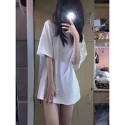 Dangii纯棉白色短袖t恤女衬衫高级感夏季休闲宽松体恤衫百搭上衣
