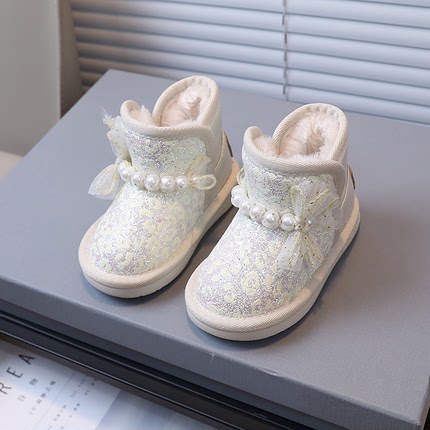 女童雪地靴2023冬季新款小童宝宝棉鞋皮毛一体靴子小女孩公主棉靴