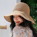 手工编织拉拉草渔夫帽女士韩版可折叠遮阳帽防晒草帽出游夏季帽子