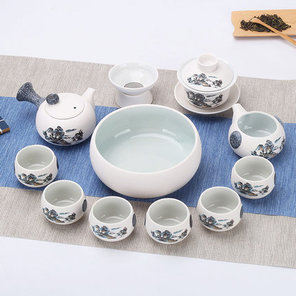 雪花功夫泡茶具套装陶瓷家用茶碗冲茶器精美个性老式小型随身居家