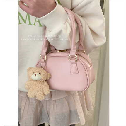 韩国小众粉色保龄球包包女2024新款潮时尚手提贝壳包百搭斜挎包