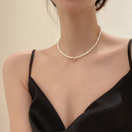 小粒天然珍珠项链女轻奢高级设计感小众饰品珍珠颈链锁骨链配饰