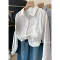 白色棉麻衬衫女春秋法式长袖亚麻上衣设计感小众小个子防晒衬衣夏