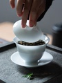 集正 冰种玉瓷三才盖碗单个 高档功夫茶具泡茶碗羊脂玉白瓷茶具