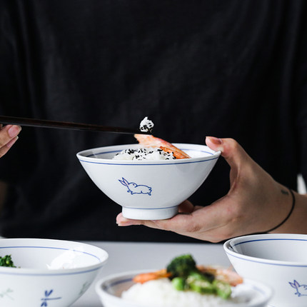 日式米饭碗单个家用饭碗吃饭餐具陶瓷小碗好看的斗笠碗高颜值5寸