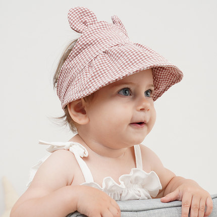 韩国可爱婴儿帽子夏季薄款男女宝宝空顶帽大檐新生儿童遮阳帽格子