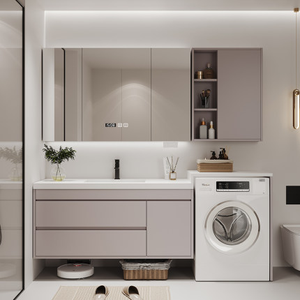 洗衣柜一体组合浴室柜岩板陶瓷无缝盆智能镜柜收纳小户型卫生间柜