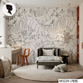 腔调欧美黑白大植物个性抽象叶子动物壁画客厅墙布壁纸M3229