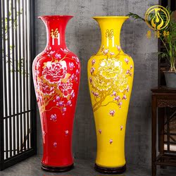 景德镇陶瓷器中国红色高客厅落地大花瓶电视柜装饰品摆件大号特大