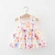 婴儿女童夏季雪纺蛋糕连衣裙新款小宝宝洋气童装无袖吊带公主裙子
