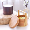 手工中式手提篮月饼点心包装礼盒木质漆面提篮双层食盒传统工艺品