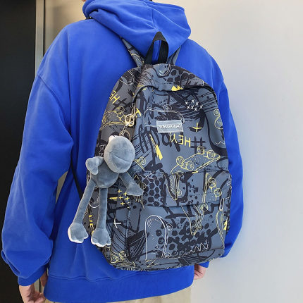 双肩包男小众潮牌涂鸦高中大学生校园书包时尚大容量高级质感背包