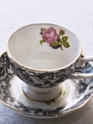 妙HOME咖啡杯碟英国英式下午茶骨瓷陶瓷黑色蕾丝