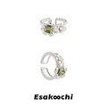 Esakoochi夏日秘境~圆珠开口双层戒指女橄榄绿花朵指环原创设计