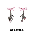 Esakoochi漂亮的小猫~原创设计小众耳饰黑猫粉色蝴蝶结耳环女