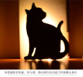 猫咪剪影灯光声控感应灯小夜灯影子灯电池投影灯壁灯动物猫灯磨砂