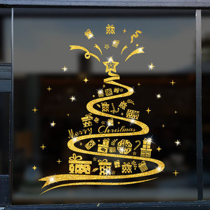 圣诞节店面装饰品店铺场景布置橱窗花装饰diy圣诞树门贴玻璃贴纸