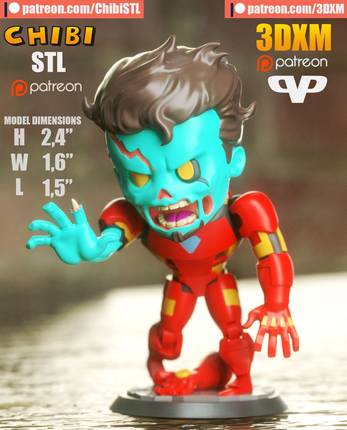 Q版僵尸钢铁侠Zombie Iron-Man 3D打印模型stl数据文件