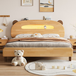 全实木床儿童床男孩女孩公主床家用卧室1.5米儿童房橡胶木单人床