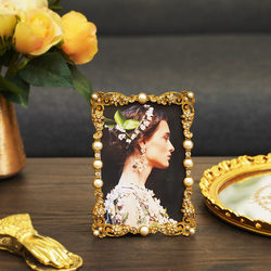 家居装饰复古金属欧式摆台相框 镶钻珍珠唯美创意6寸婚纱照像框