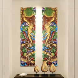 泰国木雕装饰画东南亚实木大象玄关隔断壁挂中式装饰立体浮雕挂画