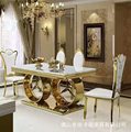 港式轻奢不锈钢大理石餐桌椅组合简约现代欧式长方形别墅桌子
