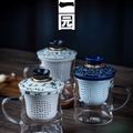 销一园茶具国色天香竹韵杯玻璃泡红茶杯创意陶瓷过滤带盖茶杯花新