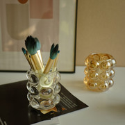 多用途创意透明水晶玻璃笔筒化妆刷桶桌面摆件玻璃烛台蜡烛杯