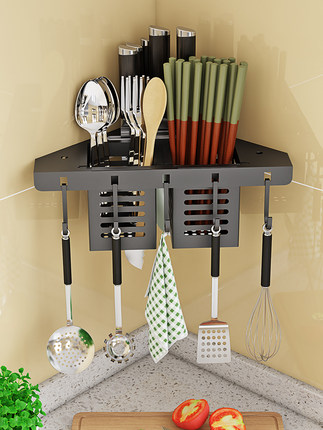 厨房三角转角置物架收纳刀架筷子篓筒笼收纳勺子筷笼子壁挂免打孔