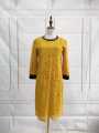 意大利轻奢 姜黄色精美刺绣蕾丝针织拼接设计感连衣裙 011122