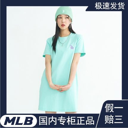 MLB连衣裙女短裙2022夏季新款短袖大码长T恤圆领运动服3FOPEC123