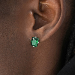 GRGR S925纯银绿色锆石耳钉嘻哈男女同款镶嵌宝石耳饰高级感单只