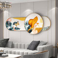 现代轻奢客厅沙发背景墙挂画卧室床头装饰画圆形叠加画北欧风壁画
